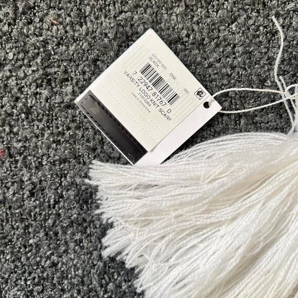 BNWT Coach Wool Blend Black and White Varsity Scarf with Fringe - Picture 3 of 4